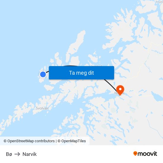 Bø to Narvik map