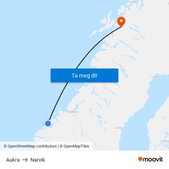 Aukra to Narvik map