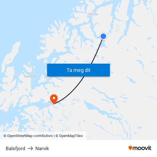 Balsfjord to Narvik map