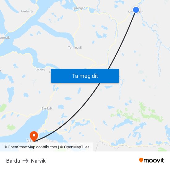 Bardu to Narvik map