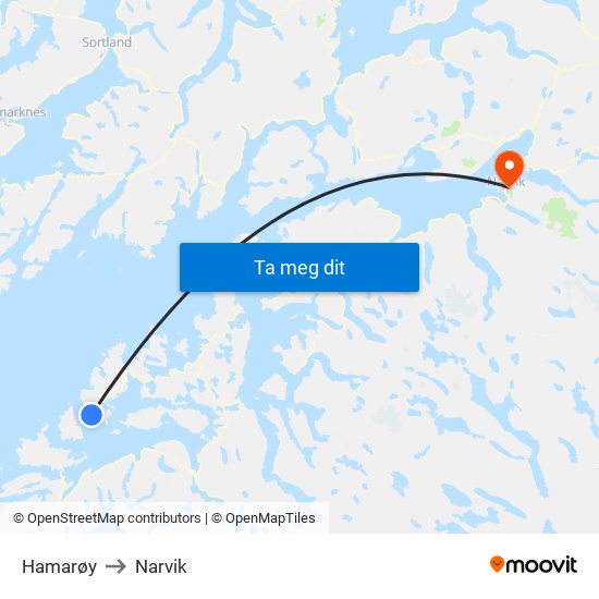 Hamarøy to Narvik map