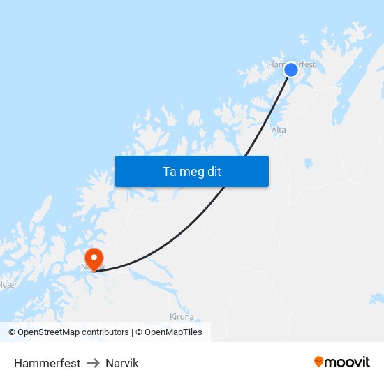 Hammerfest to Narvik map