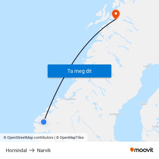 Hornindal to Narvik map