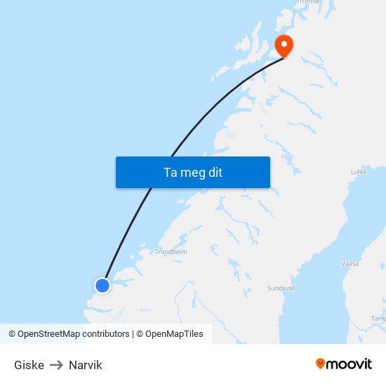 Giske to Narvik map