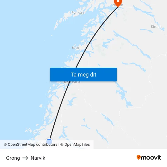 Grong to Narvik map