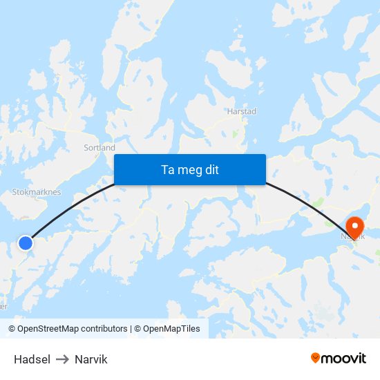 Hadsel to Narvik map