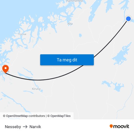 Nesseby to Narvik map