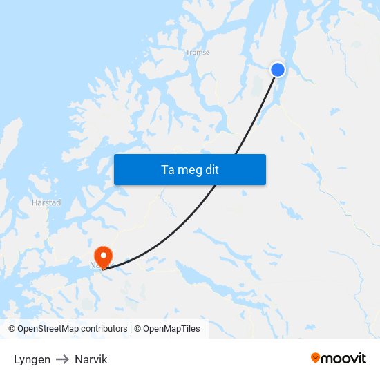 Lyngen to Narvik map