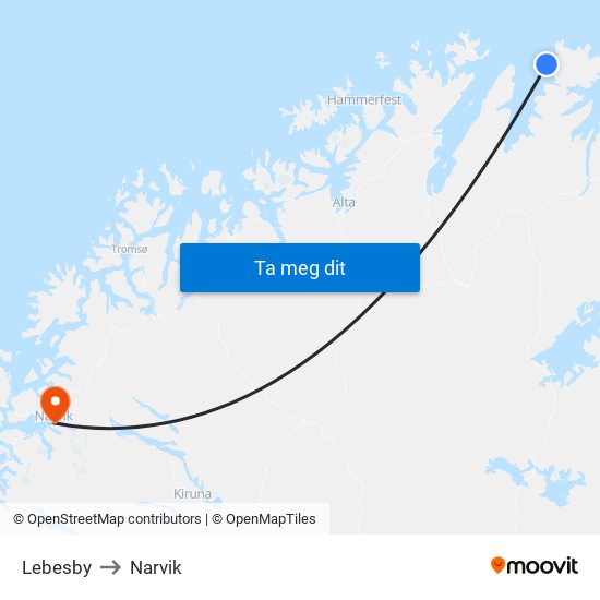 Lebesby to Narvik map
