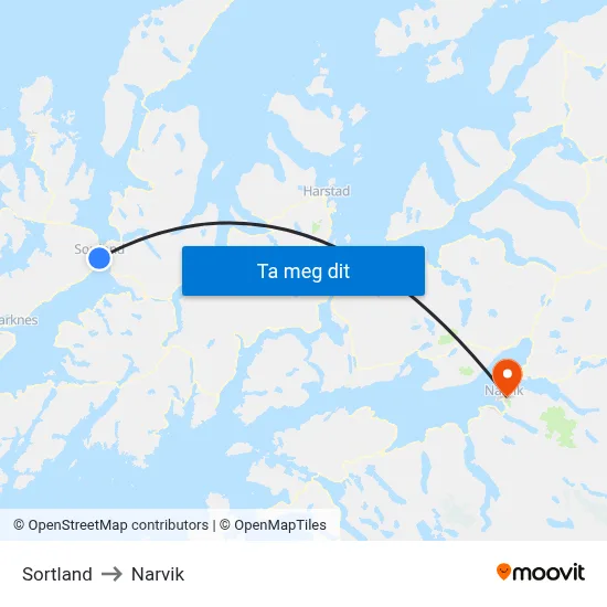 Sortland to Narvik map