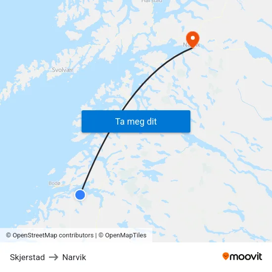 Skjerstad to Narvik map