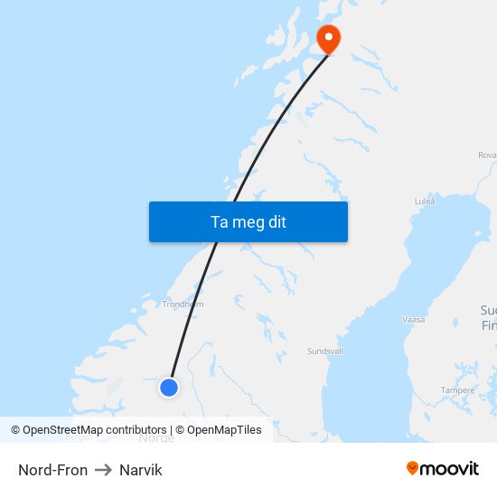 Nord-Fron to Narvik map