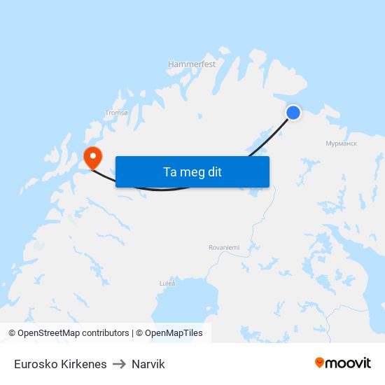 Eurosko Kirkenes to Narvik map