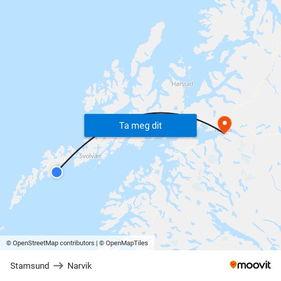 Stamsund to Narvik map