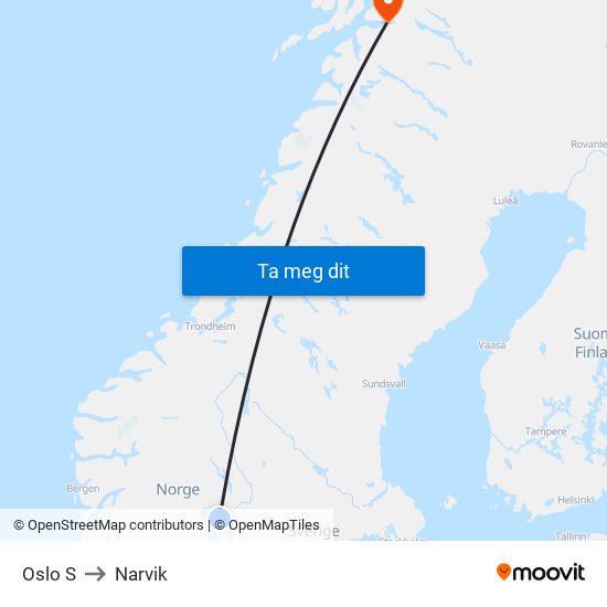 Oslo S to Narvik map