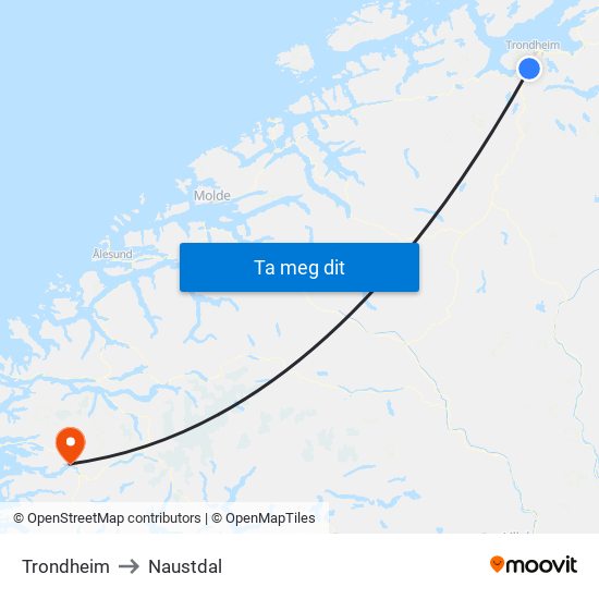 Trondheim to Naustdal map