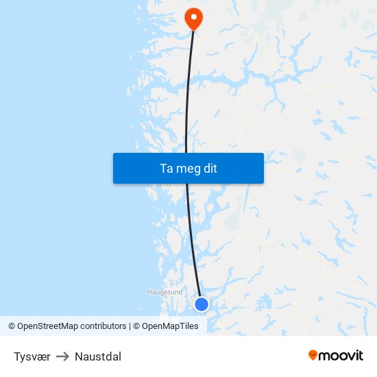 Tysvær to Naustdal map