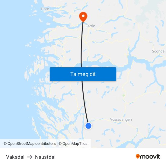 Vaksdal to Naustdal map