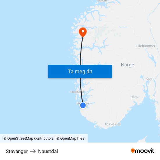 Stavanger to Naustdal map