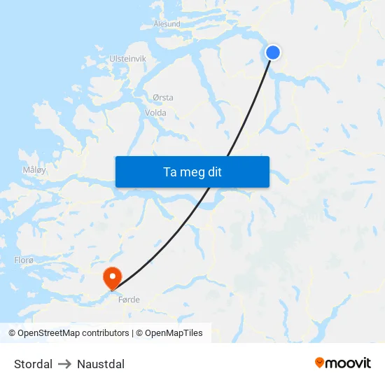 Stordal to Naustdal map