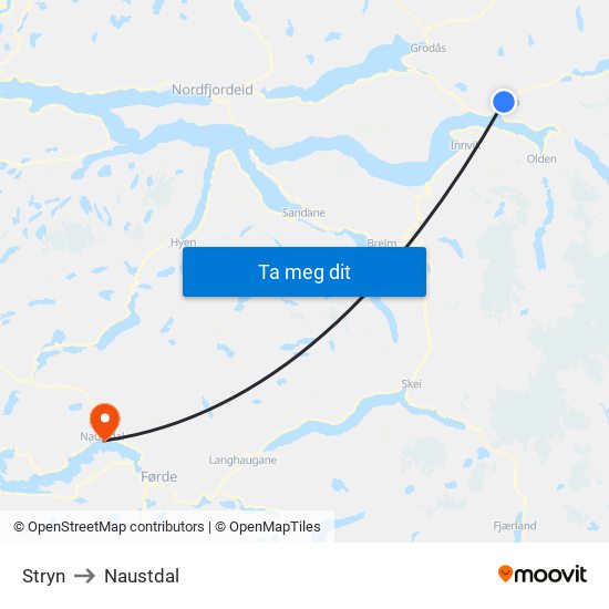 Stryn to Naustdal map