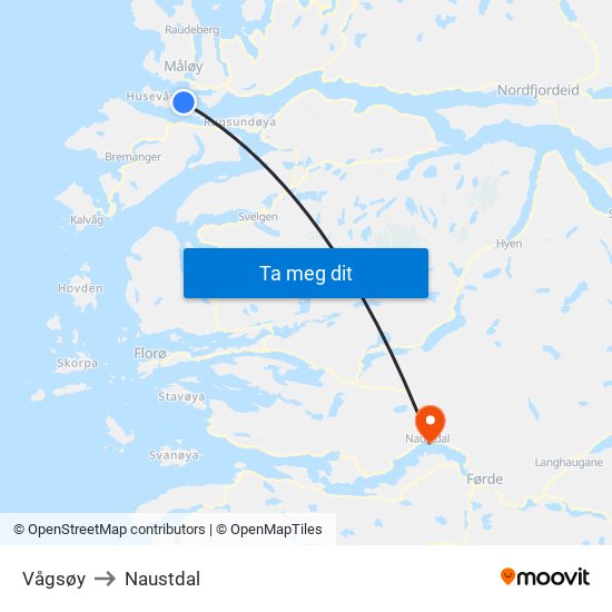 Vågsøy to Naustdal map