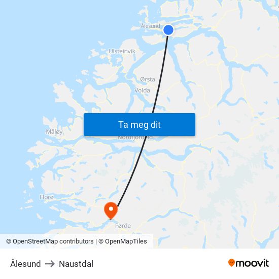 Ålesund to Naustdal map