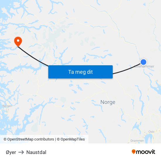 Øyer to Naustdal map