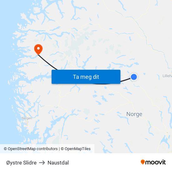 Øystre Slidre to Naustdal map