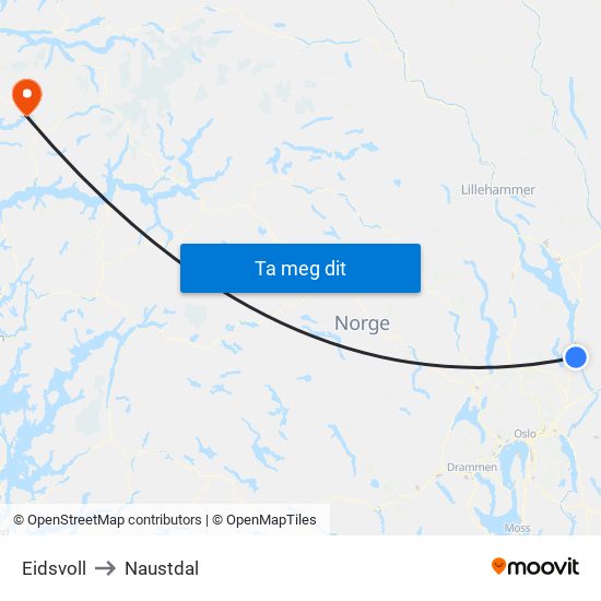 Eidsvoll to Naustdal map