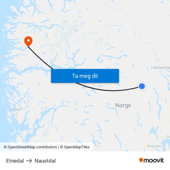 Etnedal to Naustdal map