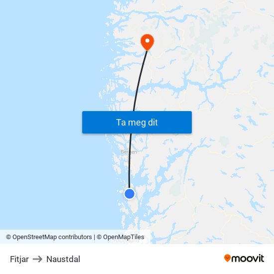 Fitjar to Naustdal map