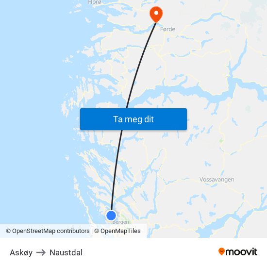Askøy to Naustdal map