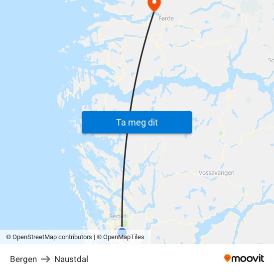 Bergen to Naustdal map