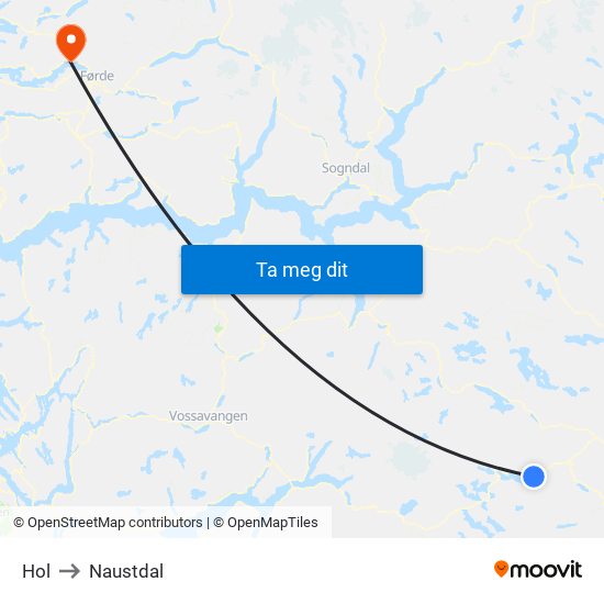 Hol to Naustdal map