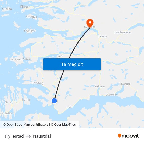 Hyllestad to Naustdal map