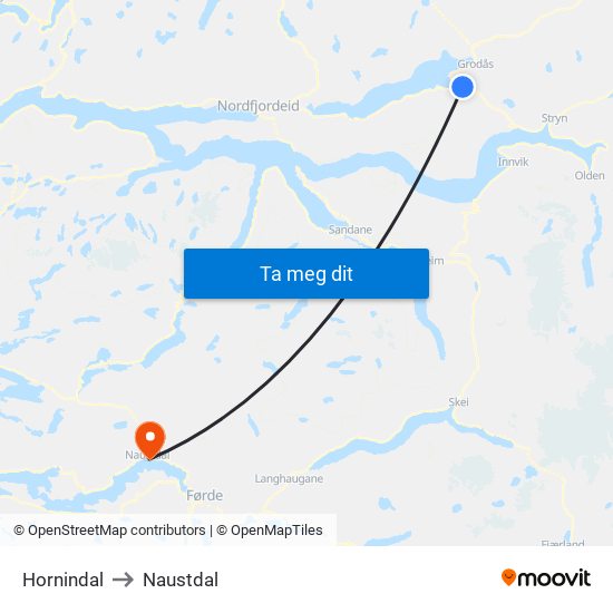 Hornindal to Naustdal map