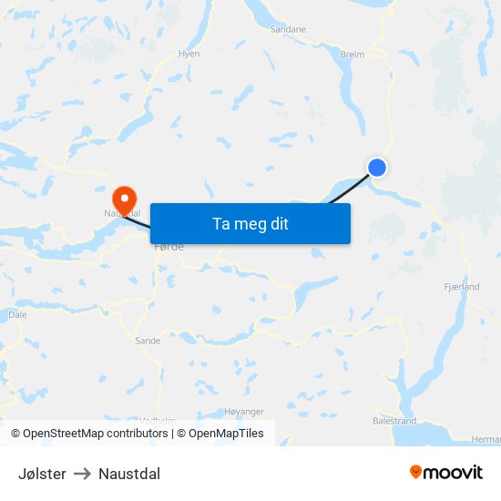 Jølster to Naustdal map