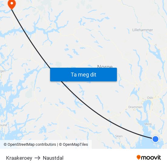 Kraakeroey to Naustdal map