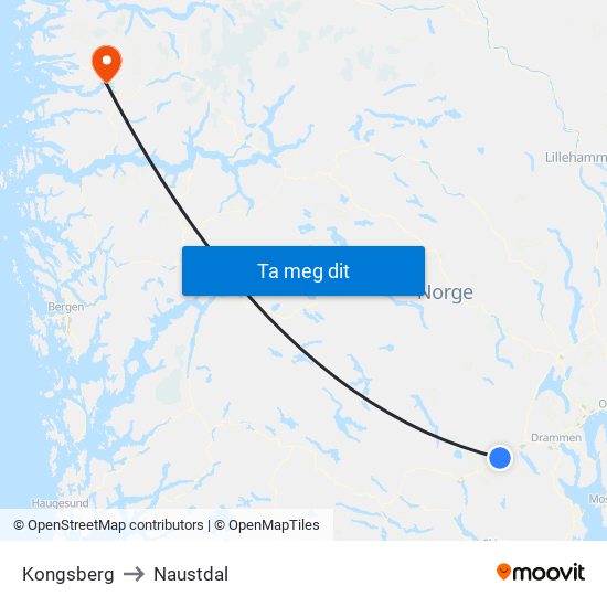 Kongsberg to Naustdal map