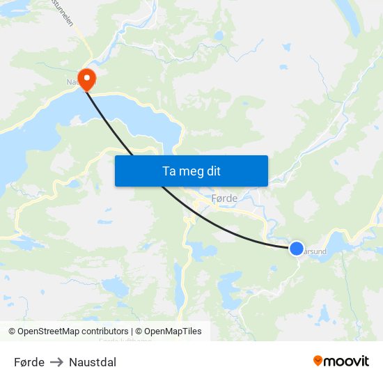 Førde to Naustdal map