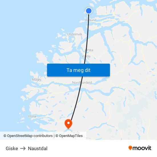 Giske to Naustdal map