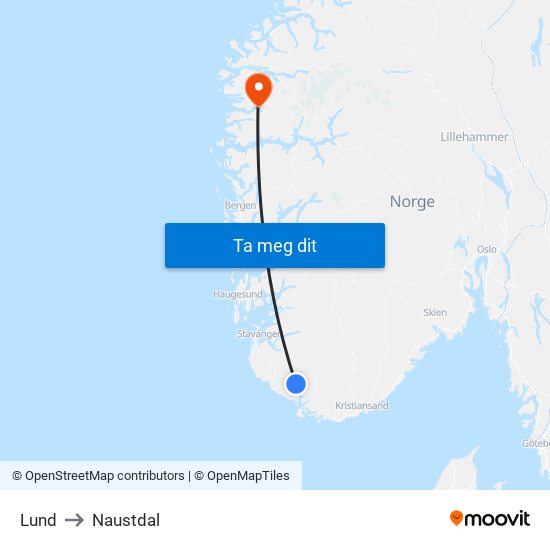 Lund to Naustdal map