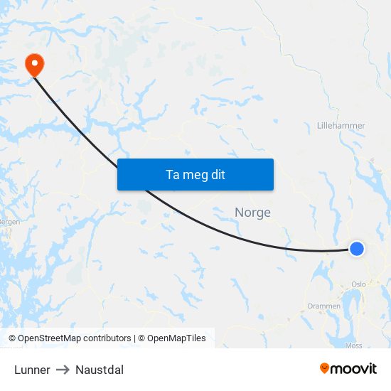 Lunner to Naustdal map