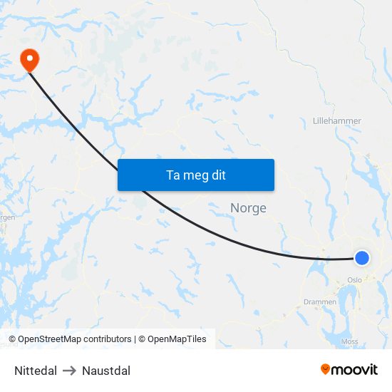 Nittedal to Naustdal map