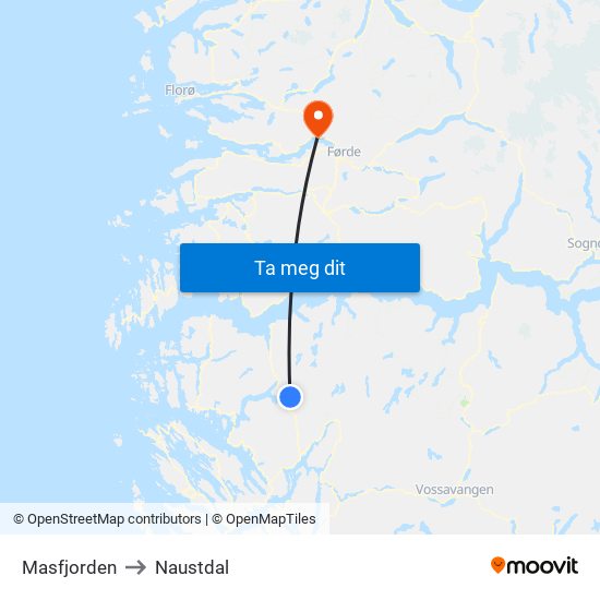 Masfjorden to Naustdal map