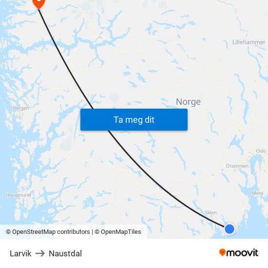 Larvik to Naustdal map