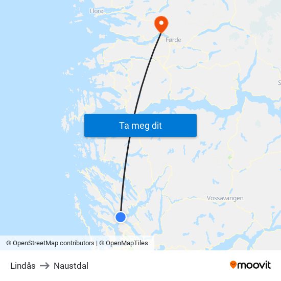 Lindås to Naustdal map