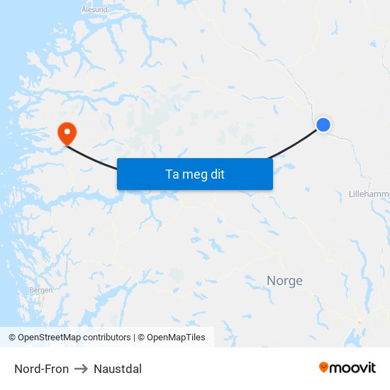 Nord-Fron to Naustdal map