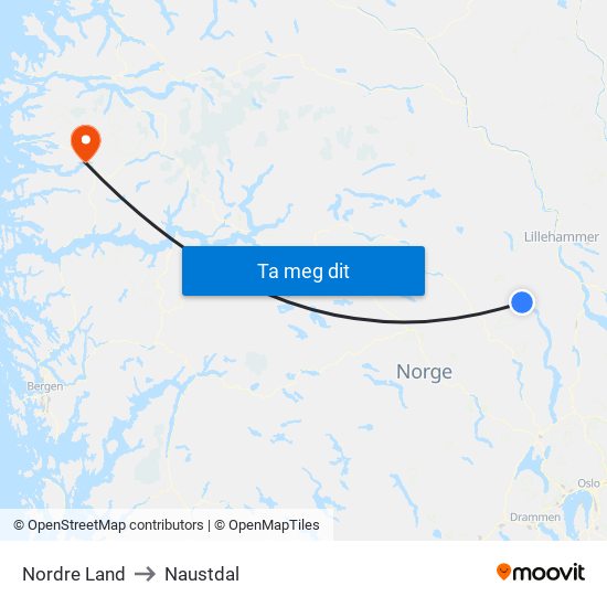 Nordre Land to Naustdal map